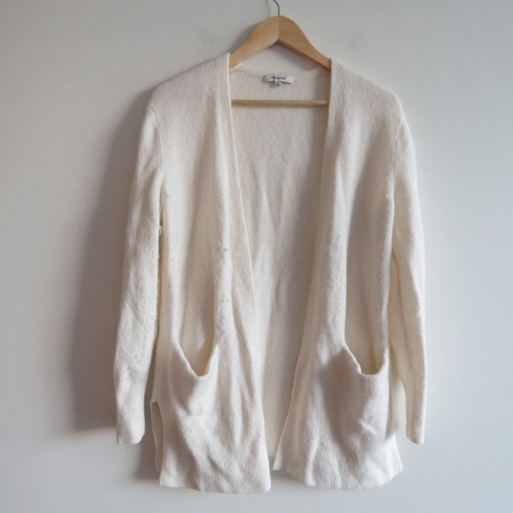 MADEWELL Cozy Walker Open Front Cardigan in Antique Cream Wool Alpaca - Sz XS - Picture 2 of 15